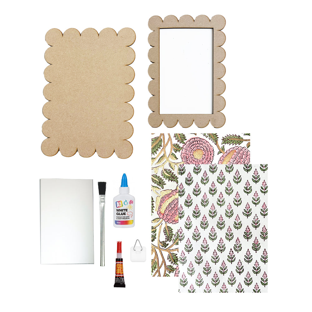
                      
                        Indian Block Print Scalloped Mirror Kit, Marigold & Gold Cotton Papers
                      
                    